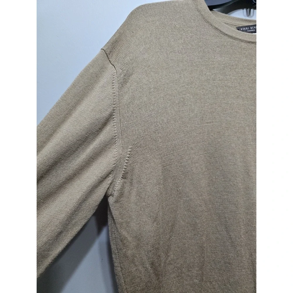 Henri Bendel Classics Tan Beige Extrafine Merino Wool Crewneck Sweater Womens M